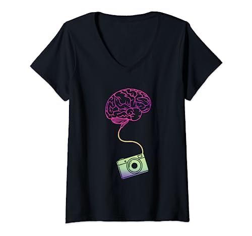 Fotografía Cerebro Vintage Cámara Retro Regalo Camiseta Cuello V