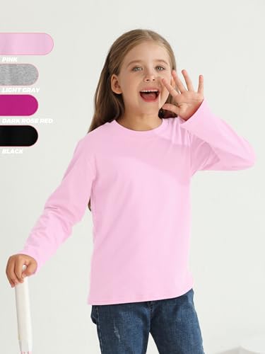 Image of 4 Pack Girls Long Sleeve Shirts Cotton T-Shirts Tagless Kids Tees Clothes | Basic Girls Shirts Toddler & Youth, Cozy & Soft, Reinforced Rib-knit Neck & Cuffs & Hem, Perfect for Layering or Daily Wear
