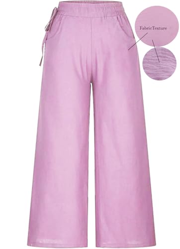 Image of KOTTY Women's Crumble Fabric High Waist Solid Color Drawstring Wide Leg Trousers Loose with Pockets