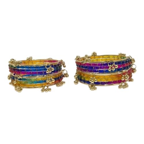 Image of Kashmiri Ghangharoo Glass Bangle Set for Women| Light Weight Bangles | Traditional Transparent Fancy Glass Chudi Set for Wedding, Party(Set Of 18)