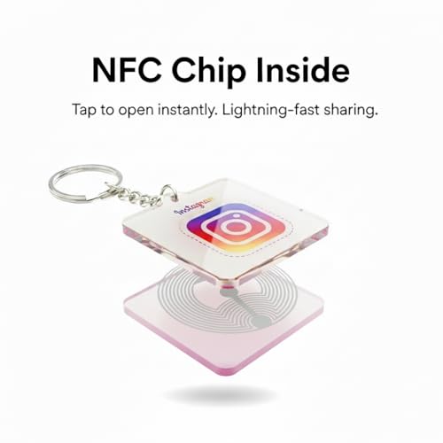 Image of Instagram NFC QR Code Keychain Tag, Tap or Scan to Open Profile, Change Link Anytime, Premium Acrylic 2 Inch, Key Ring Included, Works with iPhone and Android