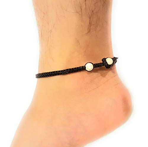 Infinityee888 Turquoise Howlite Anklet Bracelet Macrame Braided Woven Wax Cord Adjustable Anklet For Men, Women, Teengirls -Nyaktq1 #TOP7