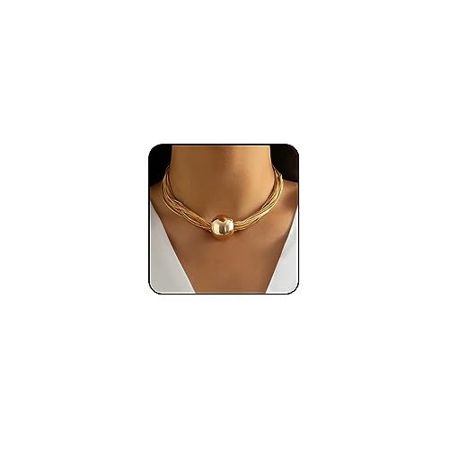 Sora Tuki Chunky Gold Choker Necklace Chunky Silver Necklace for Women Gold Statement Necklace Black Choker Necklace Thick Gold Chunky Necklace Geometric Sphere Necklace