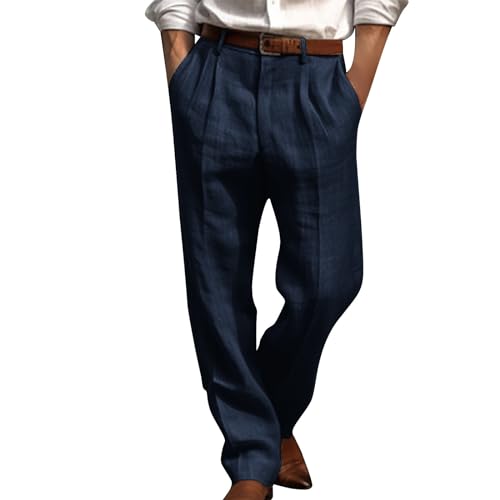 Generic Men's Business Casual Pleated Trousers Pleat Front Regular Fit Pants Classic Dress Pants for Office or Casual Wear