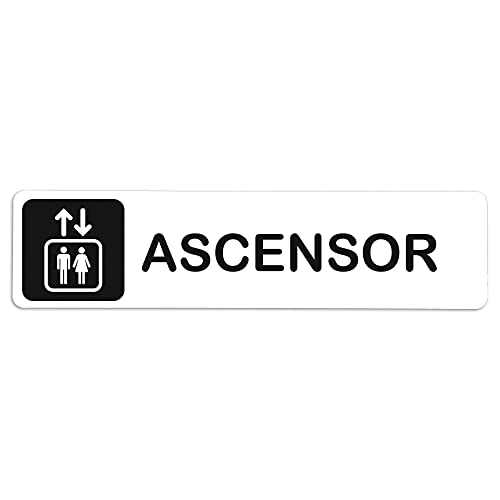 Becral® - Señal adhesiva de PVC ASCENSOR | Placa puerta PVC BLANCO | Señal informativa | Cartel Puerta 200X50mm