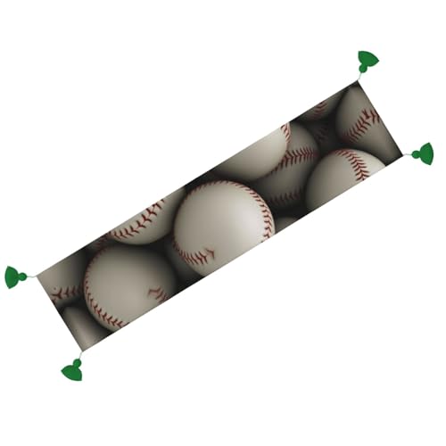 Chemin de table imprimé baseball rustique avec pompons 35x152 cm