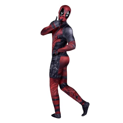 MARVEL Deadpool Official Adult Deluxe Zentai Halloween Costume - Stretch Spandex with Wrist Slits