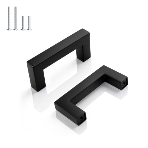 Gobrico 30 Pack 2-1/2 Inch (64mm) Hole Center Cabinet Pulls, Black Cabinet Handles, Stainless Steel Square Kitchen Cabinet Handles, Drawer Pulls 2-9/10'' Overall Length