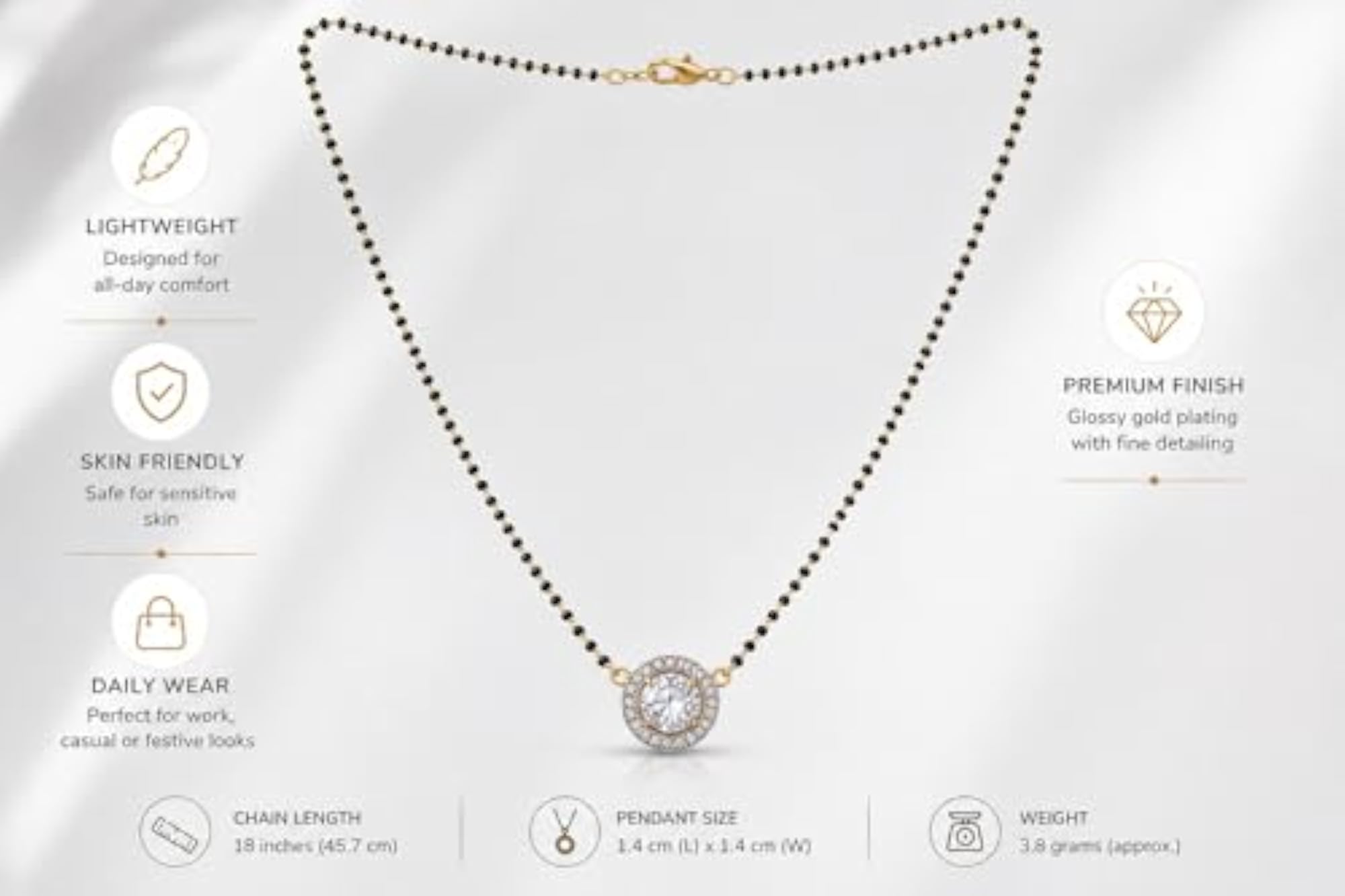 Gold Plated Mangalsutra with CZ Diamond Pendant