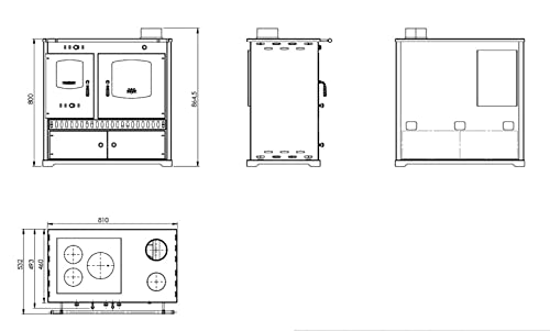 Foto von Kaminofen mit Backfach und Herdplatte Perfect Eco Lux Rot Links Holzofen 7 kW Kamin Ofen Holz Werkstattofen Hüttenofen Heizofen Gartenofen