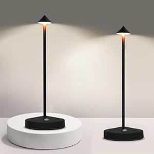 2 Pack Rechargeable Table Lamps, Upgraded Portable LED Cordless Desk Lamp, 6000mAh Battery Operated Table Light, 3 Color Stepless Dimmable Night Light for Restaurant/Indoor/Outdoor (Black)