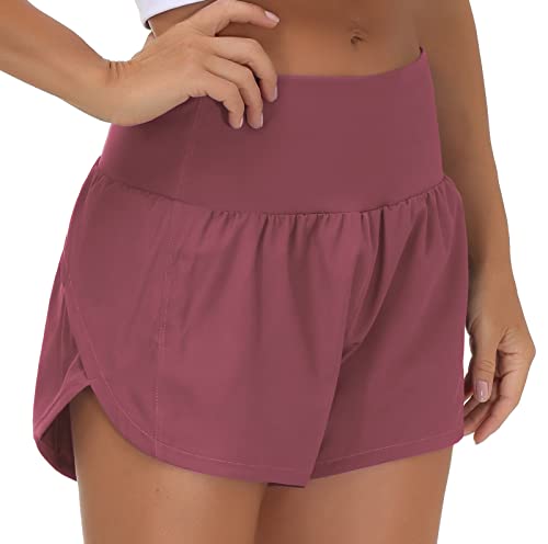 THE GYM PEOPLE Womens High Waisted Running Shorts Quick Dry Athletic Workout Shorts with Mesh Liner Zipper Pockets (Rose Red, Small) by THE GYM PEOPLE - Image 5