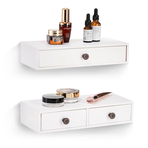 Yesland 2 Packs Space-Saving Floating Nightstand with Drawer - Perfect for Small Spaces - Supports...