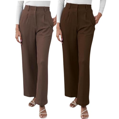 Image of GRECIILOOKS Trousers for Woman | Womens High Rise High Waist Flared Korean Style | Formal Pant for Women Office Wear| Track Pants for Womans Elegant for College & Events (Available in Plus Size)
