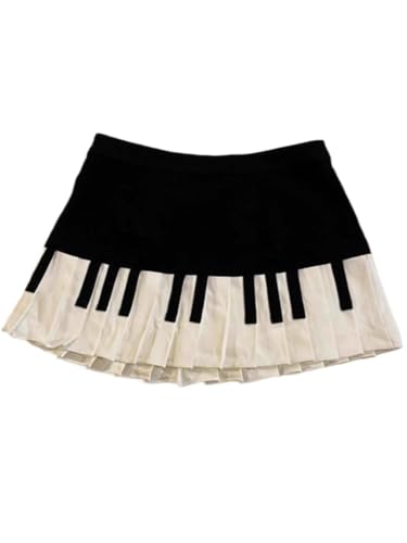 TYATVS Piano Skirt Mini Skirts for Women High Waisted Whimsy Twee Skirt Y2k Harajuku Dark Coquette Aesthetic Grunge (US, Alpha, X-Large, Regular, Regular, A-Black-1)