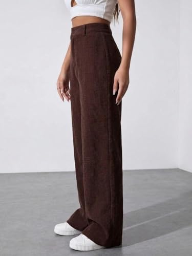 Image of SMOWKLY Women's Corduroy Mid Rise Wide Leg Korean Bottomwear with Pocket | Loose & Relaxed Fit Casual Baggy Trousers for Woman Elegant Workwear for Office, College & Events