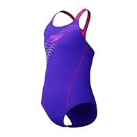 Speedo Girl's Medley Logo Medalist One Piece Swimsuit, Indigo Glow, 7-8 Years