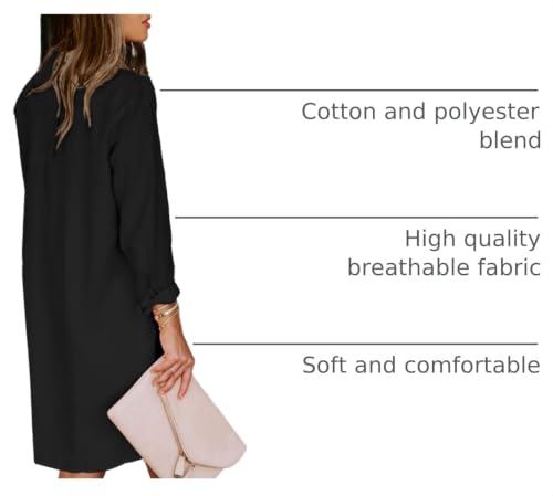 Image of Aoudery Womens Button Down Shirt Dresses with Pockets Cotton Button Up Tunics Long Sleeve Solid High Low Blouse Tops