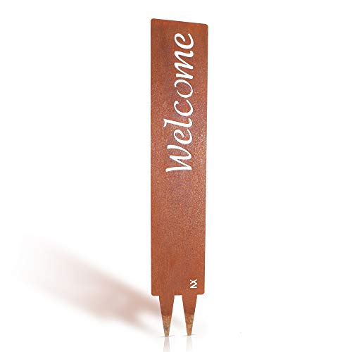 tradeNX Décoration de jardin vintage en métal effet patiné avec inscription Welcome Cover