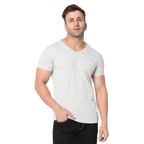 Image of JANGOBOY Men's V Neck Half Sleeve Cotton Blend T-Shirt (Pack of 1)