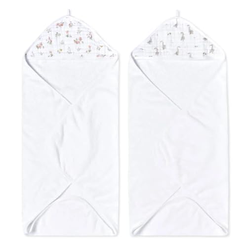 Image of aden + anais Essentials Hooded Baby Bath Towel, Super Soft 100% Cotton, 2 Pack, Dino Jungle