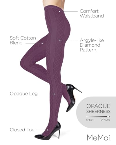 Image of MeMoi Juneau Diamonds Cotton Tights for Women, Cozy and Elegant Sweater Tights - Sizes Small to X-Large