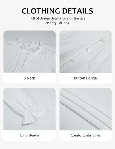 Bsubseach Women Puff Long Sleeve Shirt Textured Button Down Cotton Work Blouse Eyelet Ruffle Collar Dressy Casual Tops4