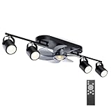 PAZALA 32IN Track Light Ceiling Fan Combo - Black Ceiling Fan with Adjustable LED Track Lighting for Living Room, Kitchen
