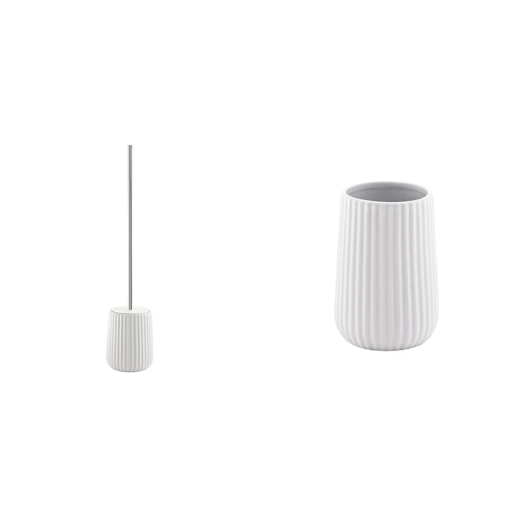 Gedy G-Marika, Scopino WC Bianco, Scovolino Bagno Realizzato in Ceramica, Misure 45X10,2X10,2 CM & Bianco, G-Marika, Bagno, Porta spazzolino in Ceramica, Design R&S, Misure 11,6X8X8 cm