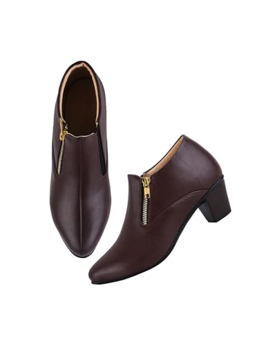 Image of TRYME and Stylish Block Heel Fashionable ankle Boots with Zip look for Womens and Girls