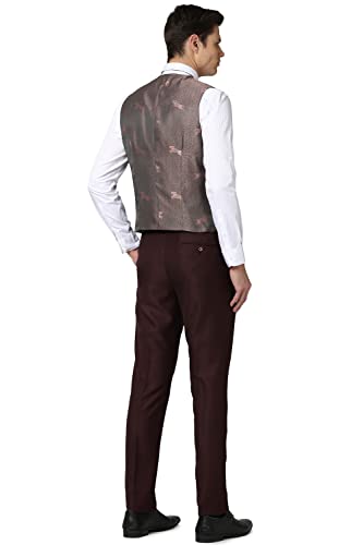 Image of Peter England Polyester Blend Men Brown Three Piece Suit Business Vest