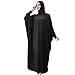 Produktbild Lazzboy Muslim Frauen Einfarbig Kopfbedeckungen Moschee Fledermaus ärmel Strickjacke Ramadan Kleid Ethnische Roben Damen Sommer Muslimische Kleider Spitze Getrimmt Vorne Abaya Maxi Kaftan(Schwarz)