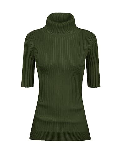 Image of v28 Women Turtleneck 1 /2 Half Sleeve Highly Stretchy Ribbed Knit Fitted Sweater