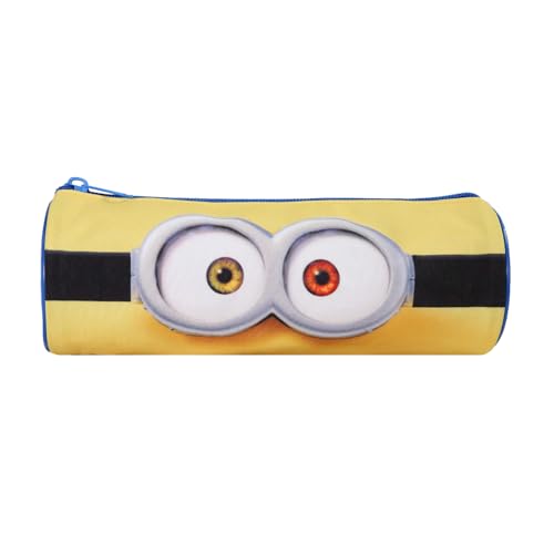 Bagtrotter - Les Minions - Trousse Scolaire Ronde - Jaune - 1 Compartiment Zippé - 22x7x7cm - Matière Polyester - Accessoire et Papeterie Scolaire