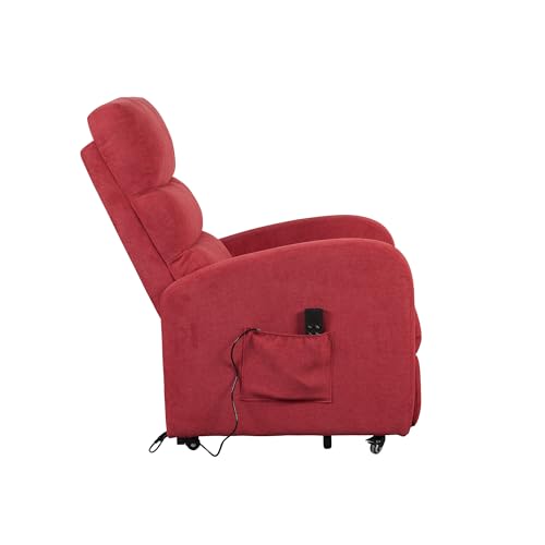 Poltrone Italia Poltrona Anziani Elettrica 2 Motori, Reclinazione Indipendente Schienale Pediera Con Ruote Seduta Indeformabile Elevabile Alzapersona Relax Disabili Tessuto Rosso - 7