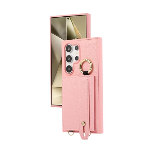 Étui portefeuille pour Samsung S22 avec porte-cartes rose et bandoulière