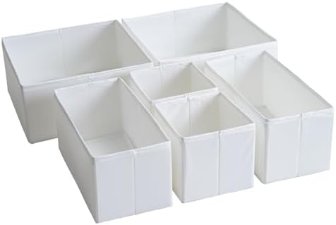 TYEERS Organizadores de Cajones, Tela Duradera, Lavable, con Tablas de Soporte en la Base, Pequeñas Cajas de Almacenaje para Baño, Armario, Cómoda, 6 Piezas, Blanco