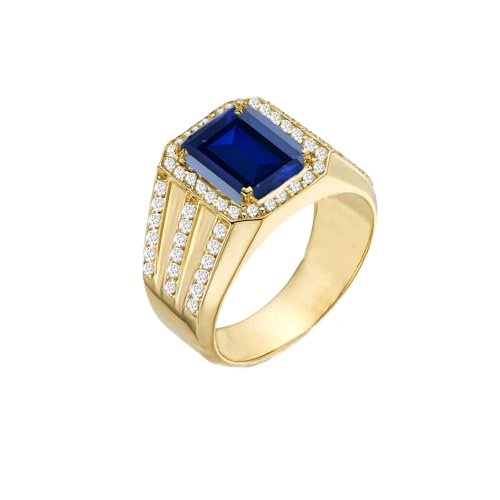 10K 14K 18K Solid Gold Men's Sapphire Gemstone Ring with Moissanite/Diamond Real Gold 2-6 Carat Blue Sapphire Engagement Ring Wedding Band Ring for Husband Men Dad Fathers Day Anniversary Size 4-16