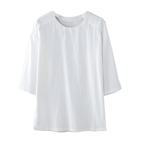 QDZC Loose Cotton Linen Kung Fu Martial Arts T-Shirt - Casual Tang Suit Shirt Chinese Traditional Clothes (White,XL), X-Large