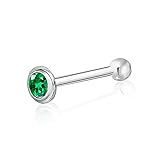 Massete 14k Gold Nose Ring with Simulated Emerald Stud Piercing Body Bezel Set Micro White
