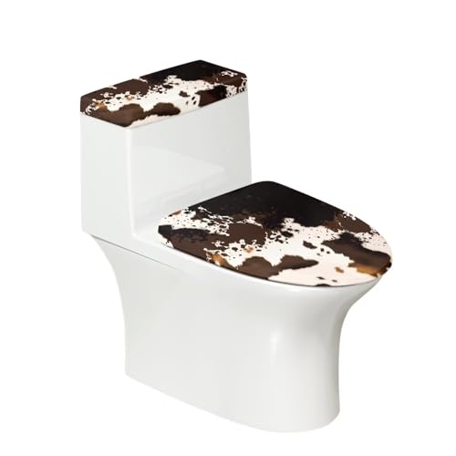 Eheartsgir Brown Cow Bathroom Soft 2 Pack Set Toilet Lid Cover Set with Elastic Bottom, Easy to Clean and Can be Reused Fabric Toilet Lid Tank Covers, Bathroom Decorative Accessory Set