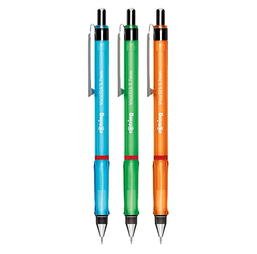 rOtring Visuclick Mechanical Pencil | 0.7 mm | 2B Lead | Lively Pink, Green & Blue Barrels | 3 Count