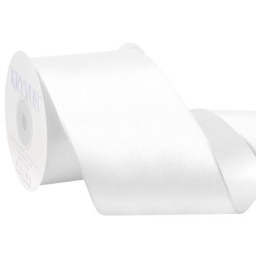 Kryvus White Ribbon 63mm X Continuous 9 Metres Double Faced White Satin Wired Ribbon Satin Wire Edge Ribbons for Gift Wrapping Crafts Wreaths Flower Bouquet Wedding Decorations Home Decor