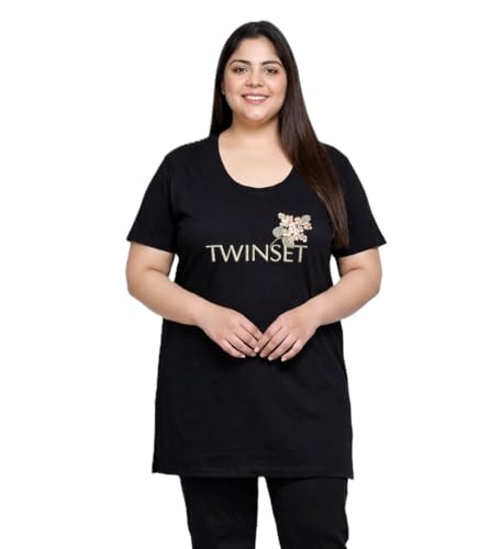 Image of RYSH Women's Printed Cotton Plus Size Longline T-Shirt with Pockets | Cotton fabric - soft longline T-shirt with easy plus-size fit