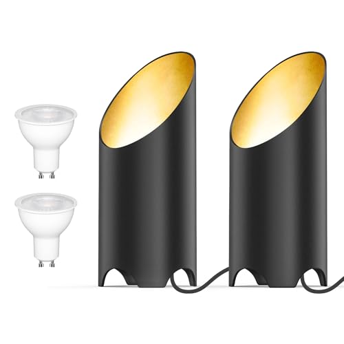 Image of 2 Pack Up Lights Indoor, 6W 3000K Warm White Uplighting Indoor Floor Can Light with GU10 Bulb, Indoor Floor Spotlight for Plants, Wall & Artwork, Plug Cord & Foot Switch, Black