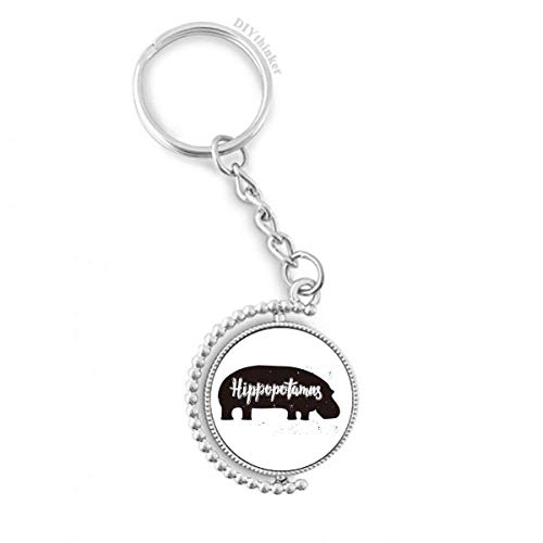 Llavero de hipopótamo negro giratorio con anillo metálico para llaves de casa y coche