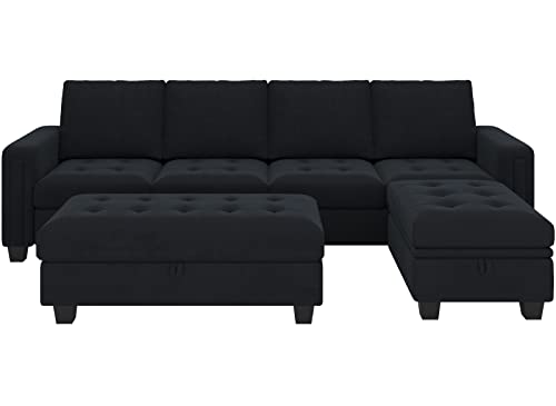 Belffin BF0028+O Velvet Convertible 4-Seat Sectional Sofa With Reversible Chaise L Shaped Sofa Couch Furniture Sets Sectional Couch thumb #7