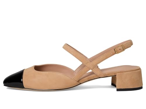 Cole Haan Cole Haan, Women's, Pella Block Heel Slings, Tuscan Sand Suede/Black Pat Leather, 6, Medium