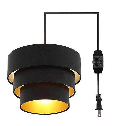 Lampe suspendue à brancher en tissu noir avec interrupteur à intensité variable et cordon de 4.5m