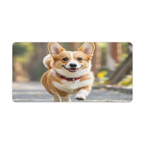Running Corgi Alfombrilla de Escritorio Grande Blanco miniatura 1